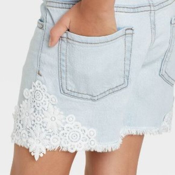 Cat & Jack - Light Blue Girls' Side-Lace Jean Short - Picture 1 of 9